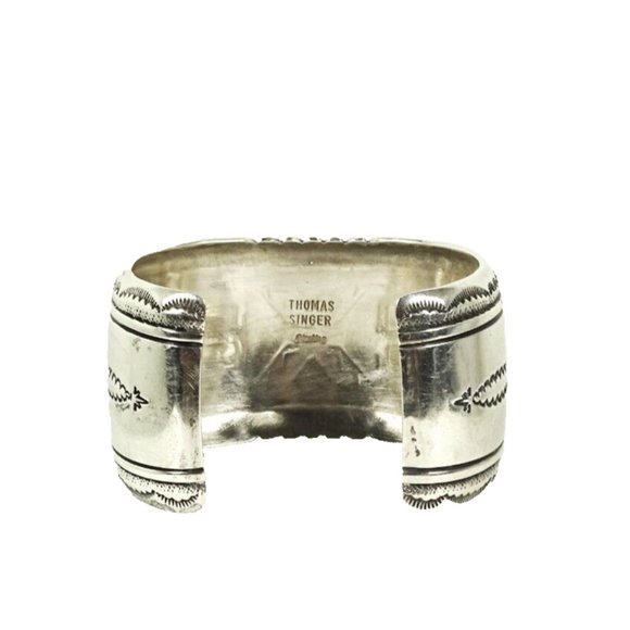 THOMAS SINGER NAVAJO Sterling Silver Rug Pattern Wide Cuff Bracelet 65gr - Picture 9 of 10